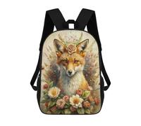 sinyumoney Fox Portrait with Floral Crown Children's School Backpack 3D Printed for Kids Travel Rucksacks Book Bags for Boys Elementary School Students 17inch