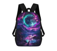 sinyumoney Fox Under Neon Moon 3D Printed Kids 17inch Backpacks Boys Fashion Travel Backpacks School Bag for Boys Elementary And Middle School Students