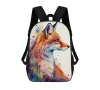 sinyumoney Fox Watercolor Animal 3D Printed School Bag Children's School Backpack Schoolbags Travel Backpacks Casual Fashion Bag for Kids School Students 17inch