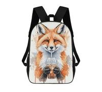 sinyumoney Fox Watercolor Drinking Iced Coffee School Bags Lightweight Casual Daypack School Backpacks for School/Work/Travel 17inch