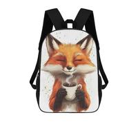 sinyumoney Fox with Coffee 3D Printed Kids Backpacks Boys Fashion School Bag Travel Backpacks School Bags for Boys Elementary School Students 17inch