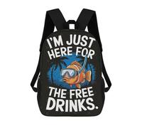 sinyumoney Free Drinks Fish Cartoon Backpack School Bag Business Laptop Rucksack Bag Unisex Casual Daypack for Men/Women 17inch