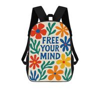 sinyumoney Free Your Mind Floral Art Children's Backpack, 17 Inch 3D Printed School Backpack, Backpack Cartoon Adjustable School Bag for Primary School