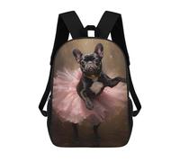 sinyumoney French Bulldog Ballerina Backpack with Pocket 3D Printed Backpacks, Travel Rucksacks Book Bags Kids School Bag 17inch