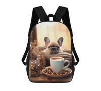 sinyumoney French Bulldog Coffee Pup School Backpack Secondary Causal Travel High School Bags for Teenage Girls Boys Women Men 17inch