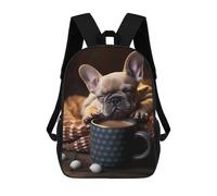 sinyumoney French Bulldog Pup Coffee School Backpack Water Resistant Travel Backpack Computer Bag for School/Work/Travel 17inch