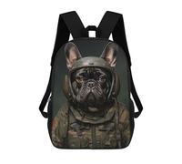 sinyumoney French Bulldog Soldier Backpack School Bag Secondary Causal Travel High School Bags for Camping Outdoor Adventures And Daily Travel 17inch