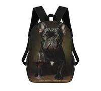 sinyumoney French Bulldog Wine Kids School Backpack School Bag 3D Printed School Bag for Boys Elementary And Middle School Students 17inch