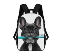sinyumoney French Bulldog with Toothbrush Backpack Kids School Backpack School Bag 3D Printed Fashion School Bag for Boys Elementary And Middle School Student 17inch