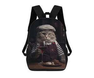 sinyumoney French Chef Cat Red Wine Backpack School Bag Water Resistant Travel Backpack Computer Bag for Girls Boys Teenage 17inch