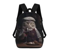 sinyumoney French Chef Cat Red Wine Backpacks Kids School Backpack School Bag 3D Printed Fashion School Bags for Boys Elementary And Middle School Students 17inch