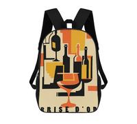 sinyumoney French Wine Backpacks Kids School Backpack School Bag 3D Printed School Bag for Boys Elementary And Middle School Students 17inch