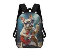 sinyumoney Frenchie Playing Guitar Painting School Backpack 3D Printed Children's 17inch Backpacks Bag Bookbag for Kids Boy Girl Book Bags Kids School Bag Travel Rucksacks