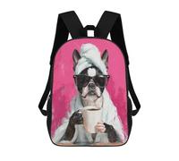 sinyumoney Frenchie with Coffee Mug 3D Printed 17inch Kids School Backpack School Bag Fashion Rucksacks for Boys Elementary And Middle School Students