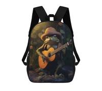 sinyumoney Frog Hat Playing Guitar Backpack School Bag Backpack For Girls Boys Backpacks Large Capacity Kids Backpack Lightweight School Bags For Kids Students 17inch