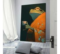 sinyumoney Frog in Kimono Drinking Tea Art Work for Home Walls Wall Decor Ready to Hang for Bathroom Toilet Decor Large Canvas Wall Art for Living Room 12x18inch(30x45cm)