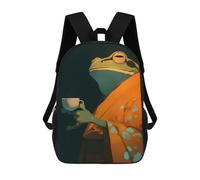 sinyumoney Frog in Kimono Drinking Tea Backpack School Fashion Stationery Backpack Waterproof Casual Daypacks for Campus Outdoor Travel Sports 17inch