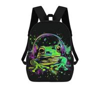 sinyumoney Frog Music Headphones Art Print 17inch School Bag 3D Printed Children's School Backpack Casual Fashion Travel Backpacks for Kids School Students