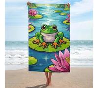 sinyumoney Frog on Lily Pad Cartoon Basics Towel Set Sand Free Quick Dry Absorbent Compact Beach Towel for Spa Gym Hotel 130cm*80cm