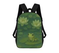 sinyumoney Frog on Lily Pad Illustration Children's Backpack, 3D Printed School Backpack, Backpack for Boys Girls, Adjustable School Bag for Primary School 17inch