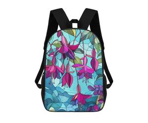 sinyumoney Fuchsia Flowers Stained Glass 3D Printed School Backpack Casual Children's Backpacks 3D Printed School Bag for Boys Elementary And Middle 17inch