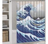 sinyumoney Full Great Wave Kanagawa Decor Bath Curtains 100% Polyester Fabric Washable Shower Curtains Mould Proof for Bathroom Wet Room 64.17x70.87Inch（163x180cm）