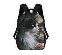 sinyumoney Full Moon Cat with Flowers Rucksack School Secondary High School College Backpack Travel for Campus Outdoor Travel Sports 17inch