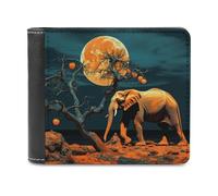 sinyumoney Full Moon Elephant Scene 3D Print PU Leather Wallet Use Holds Bills Leather RFID Banknote Compartments Wallets Craftsmanship Gifts 11.7cm*9.5cm