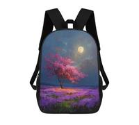 sinyumoney Full Moon Lavender Field Painting -1 School Backpack 3D Printed Children's 17inch Backpacks Bag Bookbag for Kids Boy Girl Book Bags Kids School Bag Travel Rucksacks