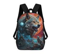 sinyumoney Full Moon Lone Wolf Snarls Backpacks Kids Student Schoolbag,3D Printed Backpacks,Elementary And Middle School Students Backpacks for Boys Girls 17inch