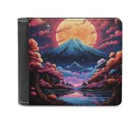 sinyumoney Full Moon Over Fuji 3D Print PU Leather Wallet Slots ID Window Slim Elegant Leather Wallet Craftsmanship Gifts 11.7cm*9.5cm