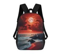 sinyumoney Full Moon Over The Ocean Backpacks Kids Student Schoolbag,3D Printed Backpacks,Elementary And Middle School Students Backpacks for Boys Girls 17inch