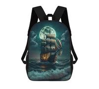 sinyumoney Full Moon Sailing Adventure -1 School Bag Backpack Teen Schoolbag 3D Printing Adjustable Schoolbag Fashion Pocket Bag for Kids Boys Girls Students And Teenagers Fans 17inch