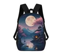 sinyumoney Full Moon The Lake 1 Backpack with Pocket 3D Printed Backpacks, Travel Rucksacks Book Bags Kids School Bag 17inch