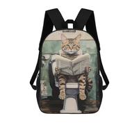 sinyumoney Funny Bathroom Cat Backpacks Kids School Backpack School Bag 3D Printed School Bag for Boys Elementary And Middle School Students 17inch