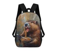 sinyumoney Funny Beaver Ramen Noodles Backpack 3D Printed Children's School Backpack Kids Travel Backpacks High Capacity Book Bags Children's Backpack Rucksack 17inch
