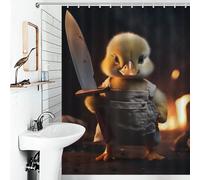 sinyumoney Funny Butcher Killer Duck Shower Curtain Waterproof Mould 100% Polyester Fabric Modern Fabric Bathroom Decor Set with Hooks 53.54x70.87Inch（136x180cm）