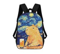 sinyumoney Funny Capybara Beer Starry Night 3D Printed Children's School Backpack for Kids High Capacity Travel Rucksacks Book Bags Kids School Bag Back Pack 17inch