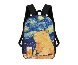 sinyumoney Funny Capybara Beer Starry Night 3D Printed Children's School Backpack for Kids High Capacity Travel Rucksacks Book Bags Kids School Bag Back Pack 17inch