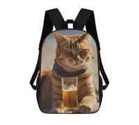 sinyumoney Funny Cat And Beer Backpacks Children's Backpacks School Bag 3D Printed Children's School Backpack Fashion Travel Backpacks for Kids Elementary Middle School 17inch