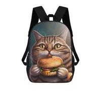 sinyumoney Funny Cat Eating Burger 3D Printed Kids School Bag Rucksacks Children's School Fashion Casual Back Pack High Capacity Travel Book Bags Backpack for Kids 17inch