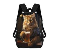 sinyumoney Funny Cat on Tavern Table School Bag Backpack Teen Schoolbag 3D Printing Adjustable Schoolbag Fashion Pocket Bag for Kids Boys Girls Students And Teenagers Fans 17inch