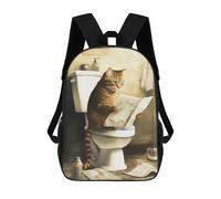sinyumoney Funny Cat Reading News 3D Printed Children's School Backpack for Kids High Capacity Travel Rucksacks Book Bags Kids School Bag Back Pack 17inch