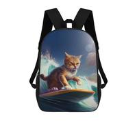 sinyumoney Funny Cat Surfing Backpack School Bag Secondary Causal Travel High School Bags for School/Work/Travel 17inch