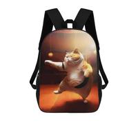 sinyumoney Funny Cat Training Karate 17inch School Bag 3D Printed Children's School Backpack Casual Fashion Travel Backpacks for Kids School Students
