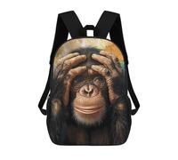 sinyumoney Funny Chimpanzee Portrait 3D Printed Kids School Bag Rucksacks Children's School Fashion Casual Back Pack High Capacity Travel Book Bags Backpack for Kids 17inch