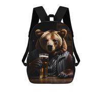 sinyumoney Funny Drinking Bear Rucksack Lightweight Casual Daypack School Backpacks for Campus Outdoor Travel Sports 17inch