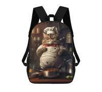 sinyumoney Funny Fat Cat Cook Backpack Kids School Backpack School Bag 3D Printed Fashion School Bag for Boys Elementary And Middle School Student 17inch