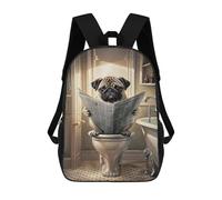sinyumoney Funny Pug in Toilet Rucksack Water Resistant Travel Backpack Computer Bag for Men, Women & Teenage Boys 17inch