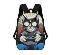 sinyumoney Funny Retro Gamer Cat 01 Children's School Backpack 3D Printed for Kids Travel Rucksacks Book Bags for Boys Elementary School Students 17inch